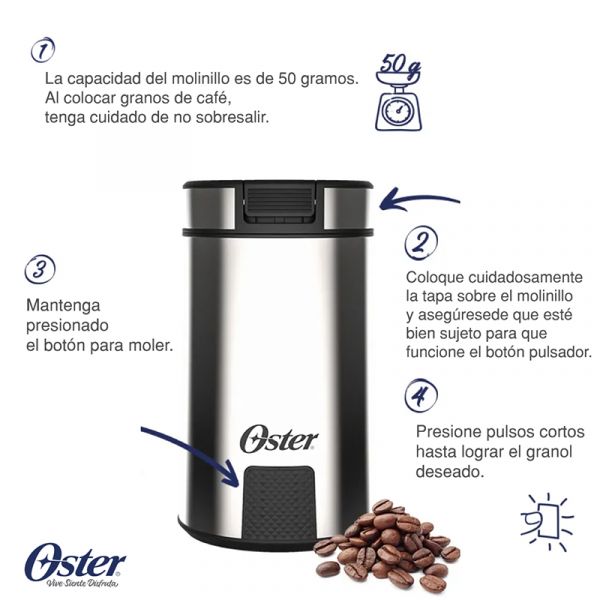 TUPI S.A. - MOLEDOR DE CAFE OSTER OMDR100-220 CUCHILLAS DE ACERO INOX 150W